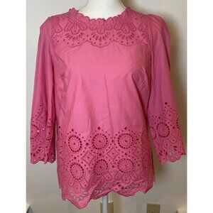 NWT Talbots Shirt Blouse Cotton Eyelet Lace Puff Sleeves Pink Small S New
